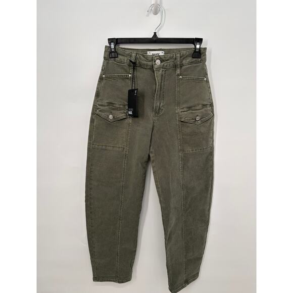 PAIGE DENIM NWT Alexis Cargo Barrel Leg Pant in Vintage Ivy Green // 25 - Picture 4 of 13